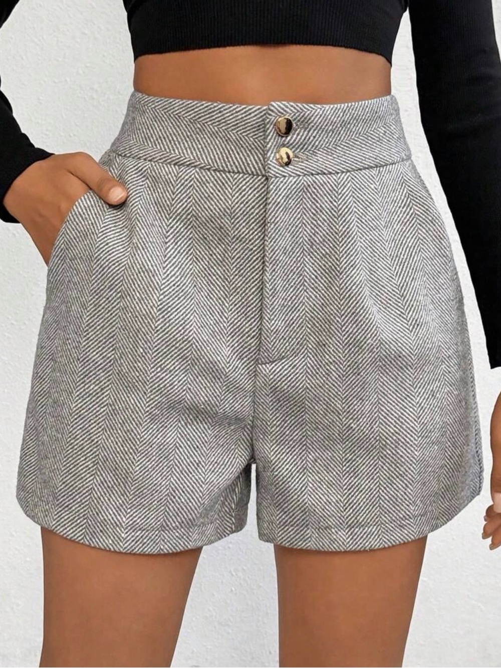 High-Waist Herringbone Black/White Women’s Shorts